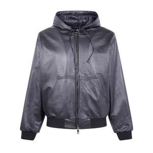 Giorgio Brato Men Nappa Leather Oversized Hooded Bomber Jacket